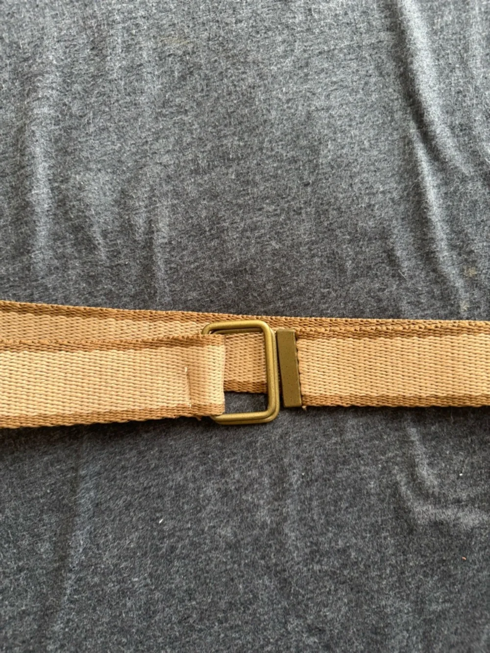 Beige Canvas Slide Belt with Brass Buckle - Unbranded
